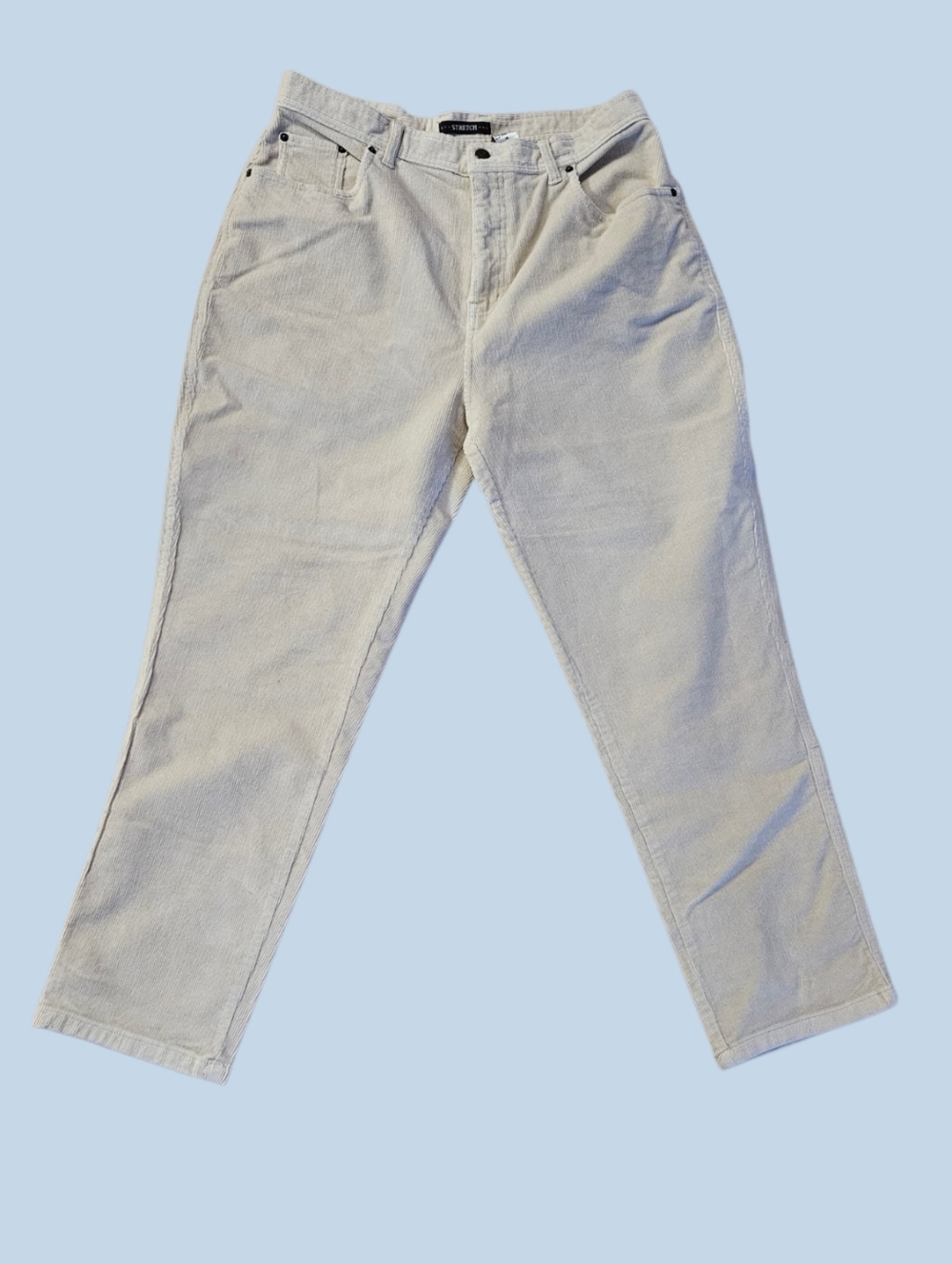 Women's Corduroy Bill Blass Cream Straight-Leg High-Waist Pants Sz 16